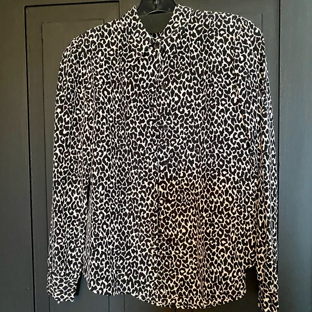 Theory 100% Silk Blouse Black/White Print